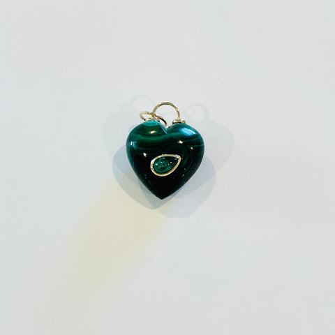 puffy malachite heart pendant with emerald
