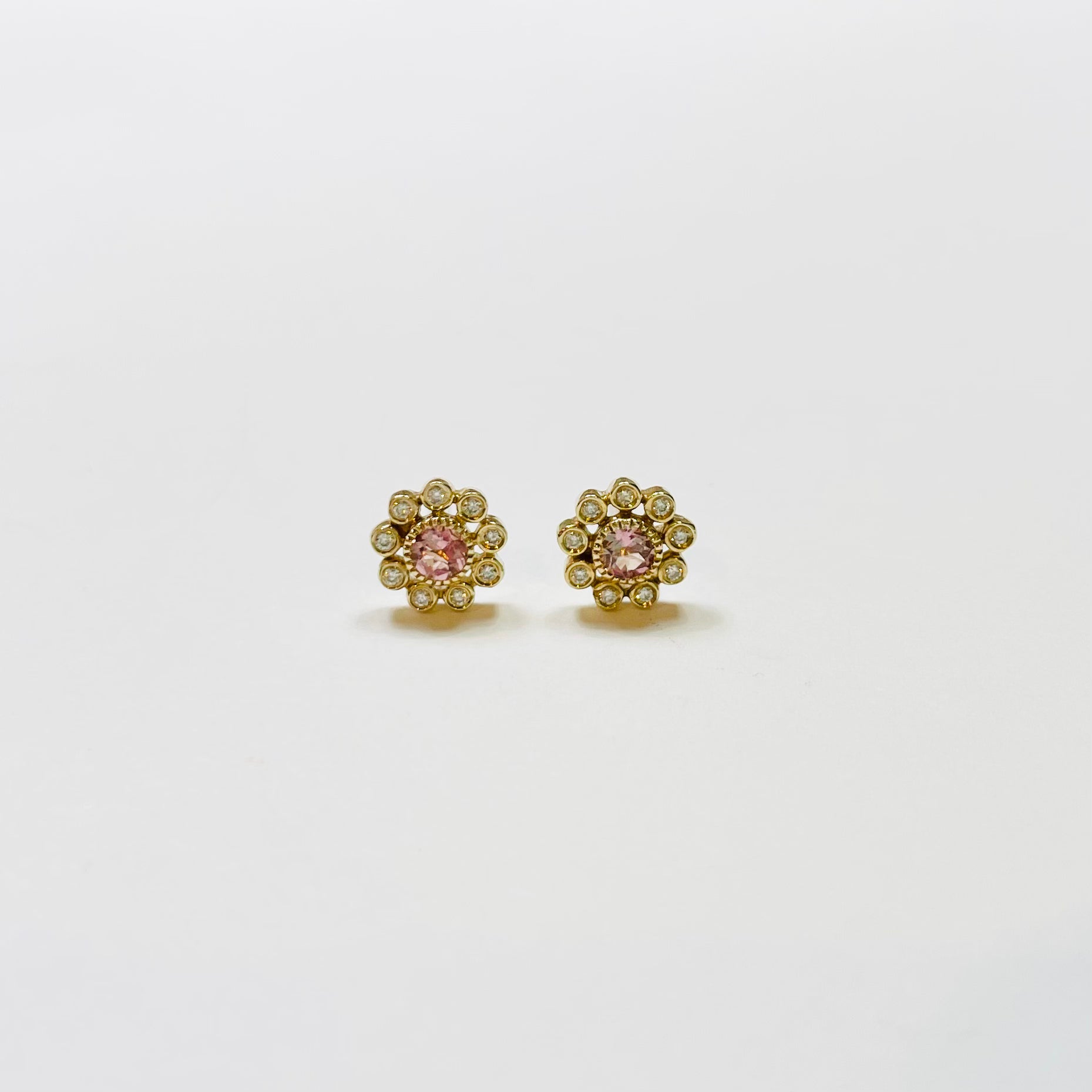 pink sapphire and diamond flower studs