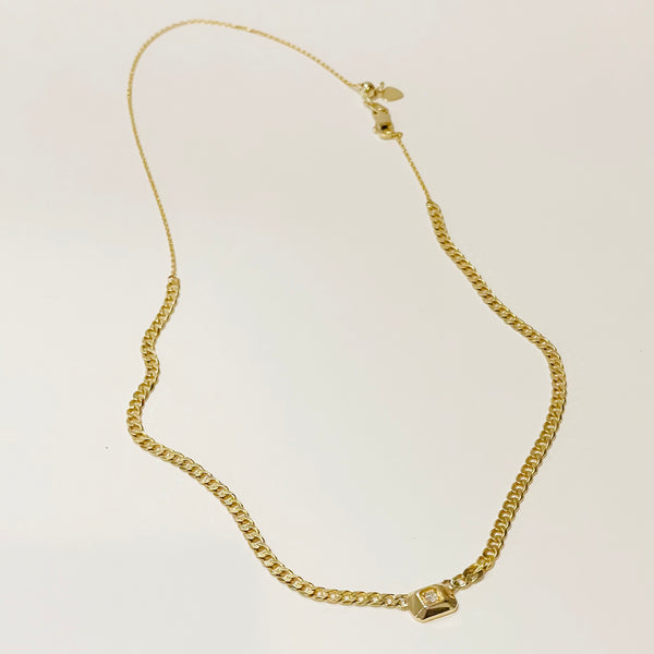 rectangular focal diamond curb chain necklace