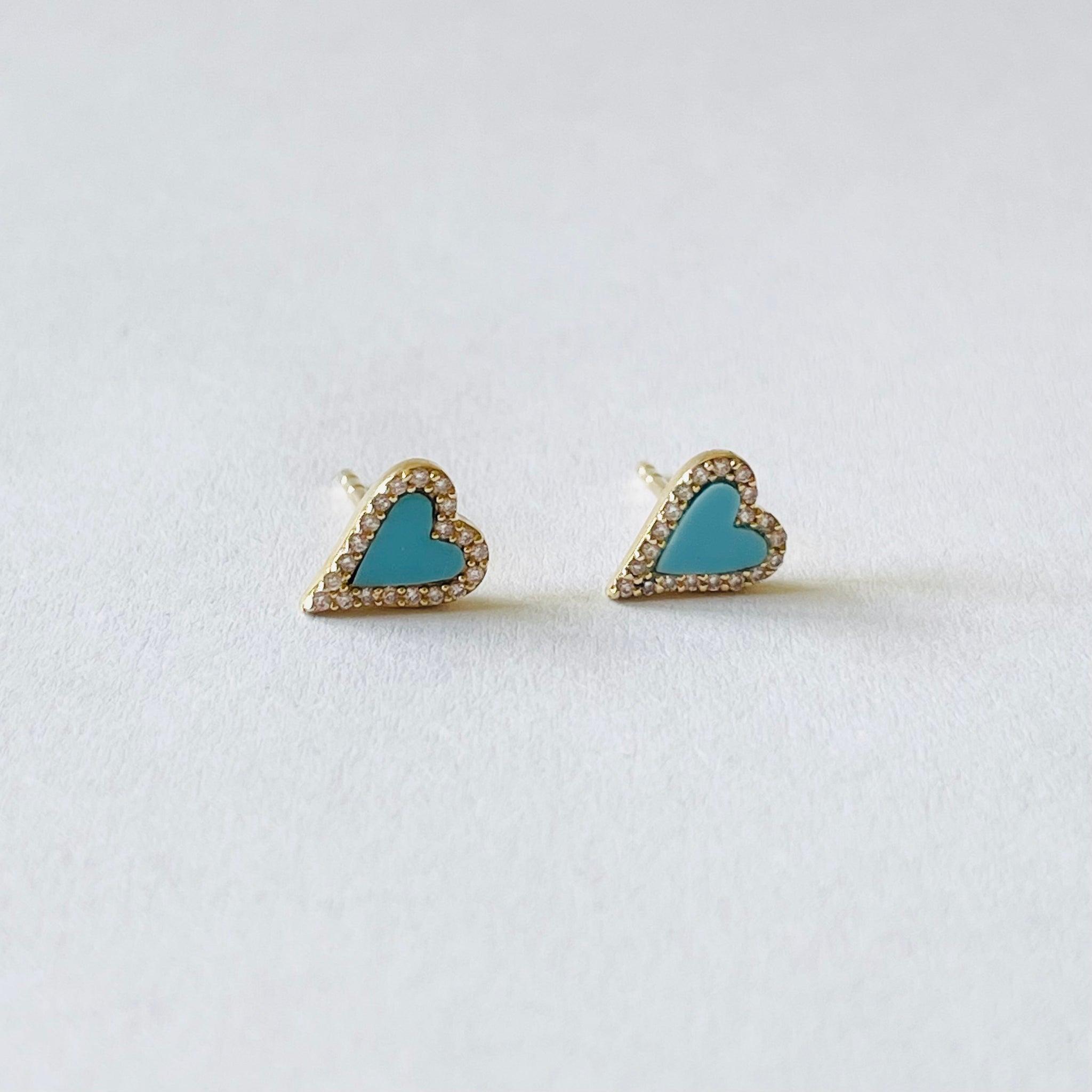 turquoise and diamond heart studs