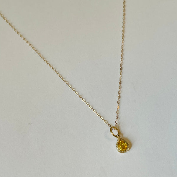 citrine teardrop on gold chain