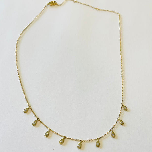 gold teardrop diamond fringe necklace