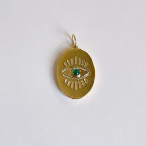 chrysoprase and mother of pearl oval evil eye pendant