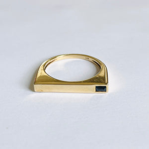 geometric gold ring with sapphire