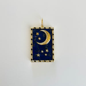 lapis rectangle moon pendant
