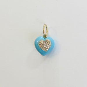 pave diamond puffy turquoise heart pendant