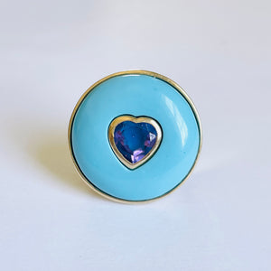 sapphire heart and turquoise gold statement ring