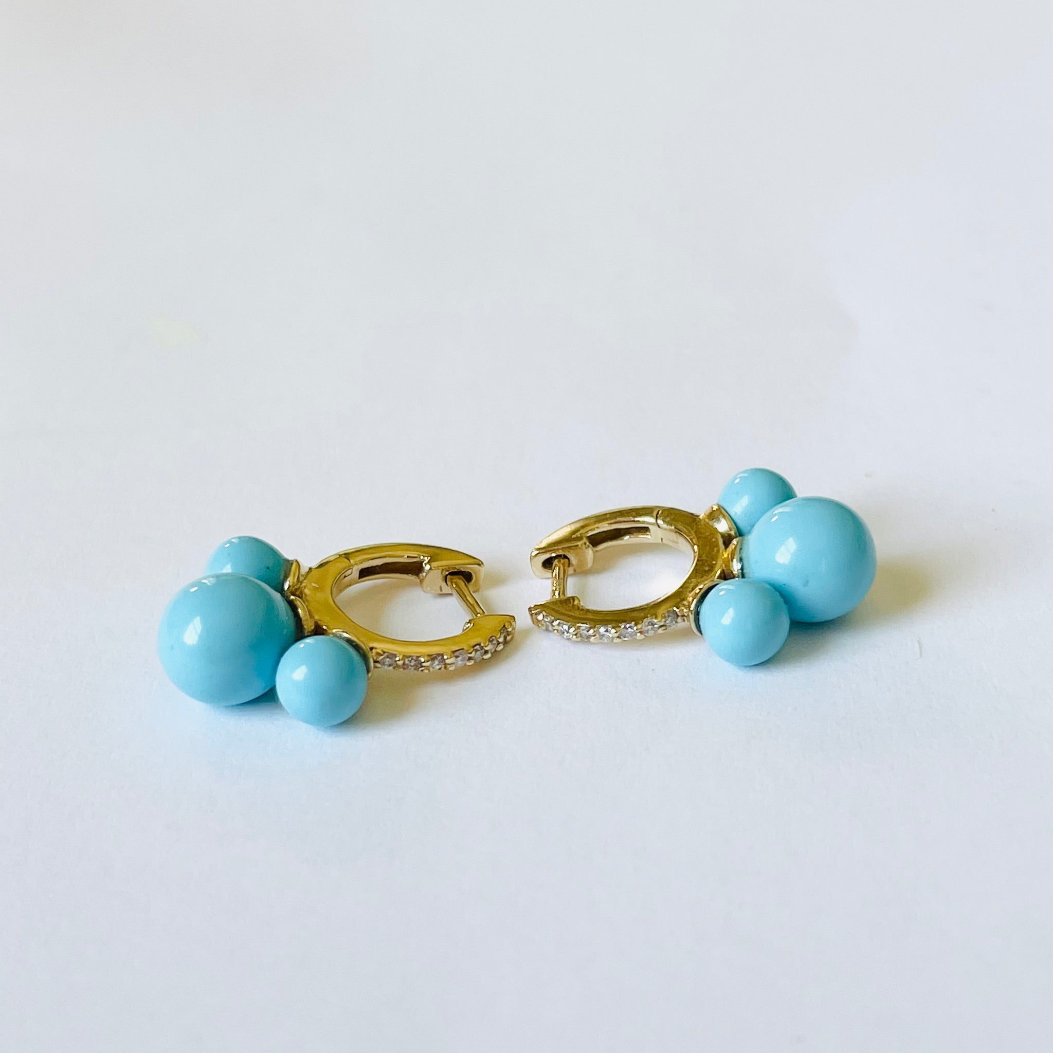 Gold Diamond and Turquoise Huggies