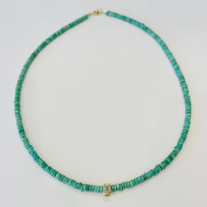 turquoise necklace with emerald cut bezel set diamond