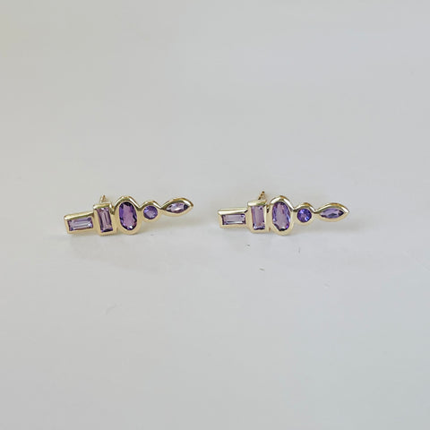 stacked geometric amethyst earrings