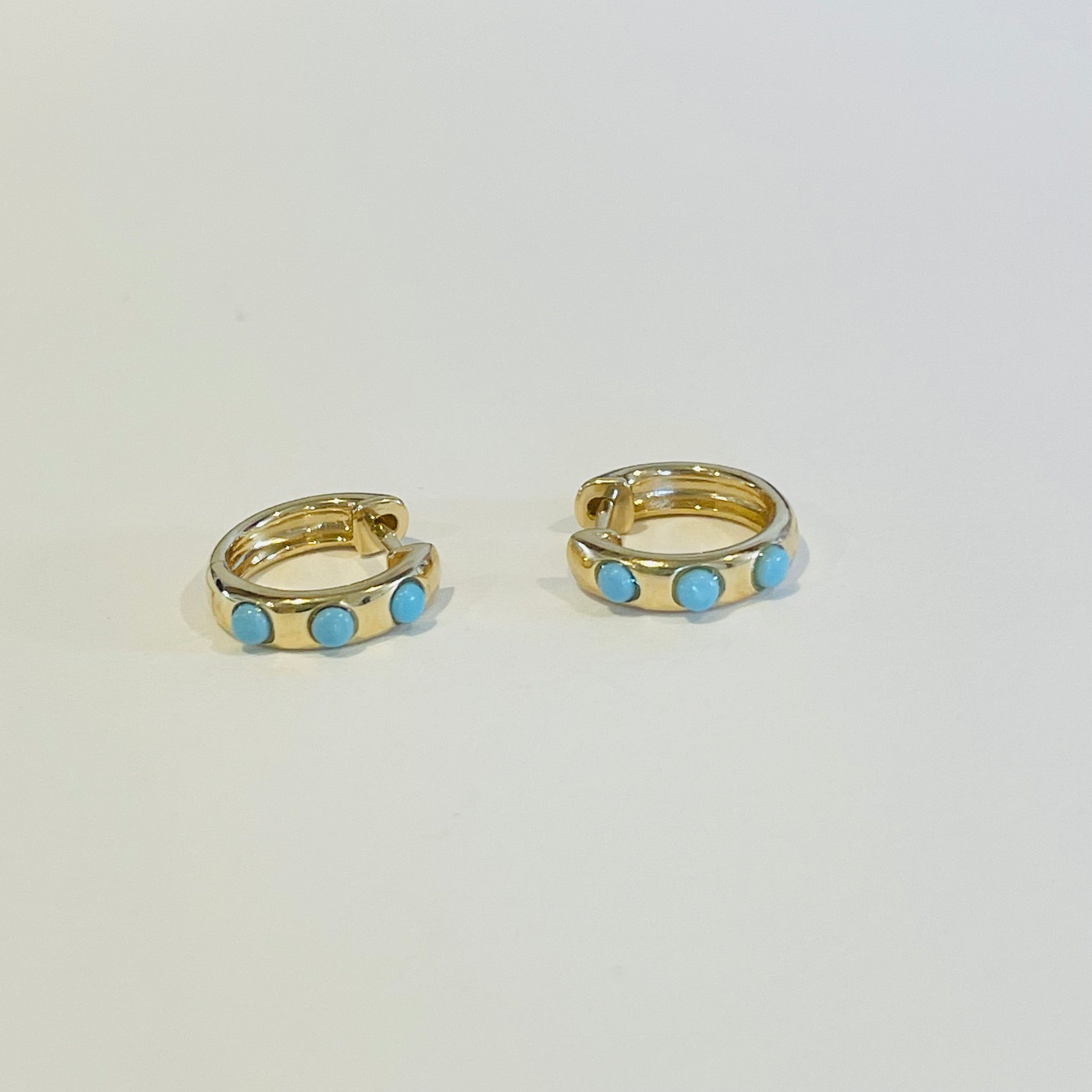 turquoise studded gold huggies