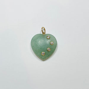 green adventurine heart pendant with four bezel set diamonds